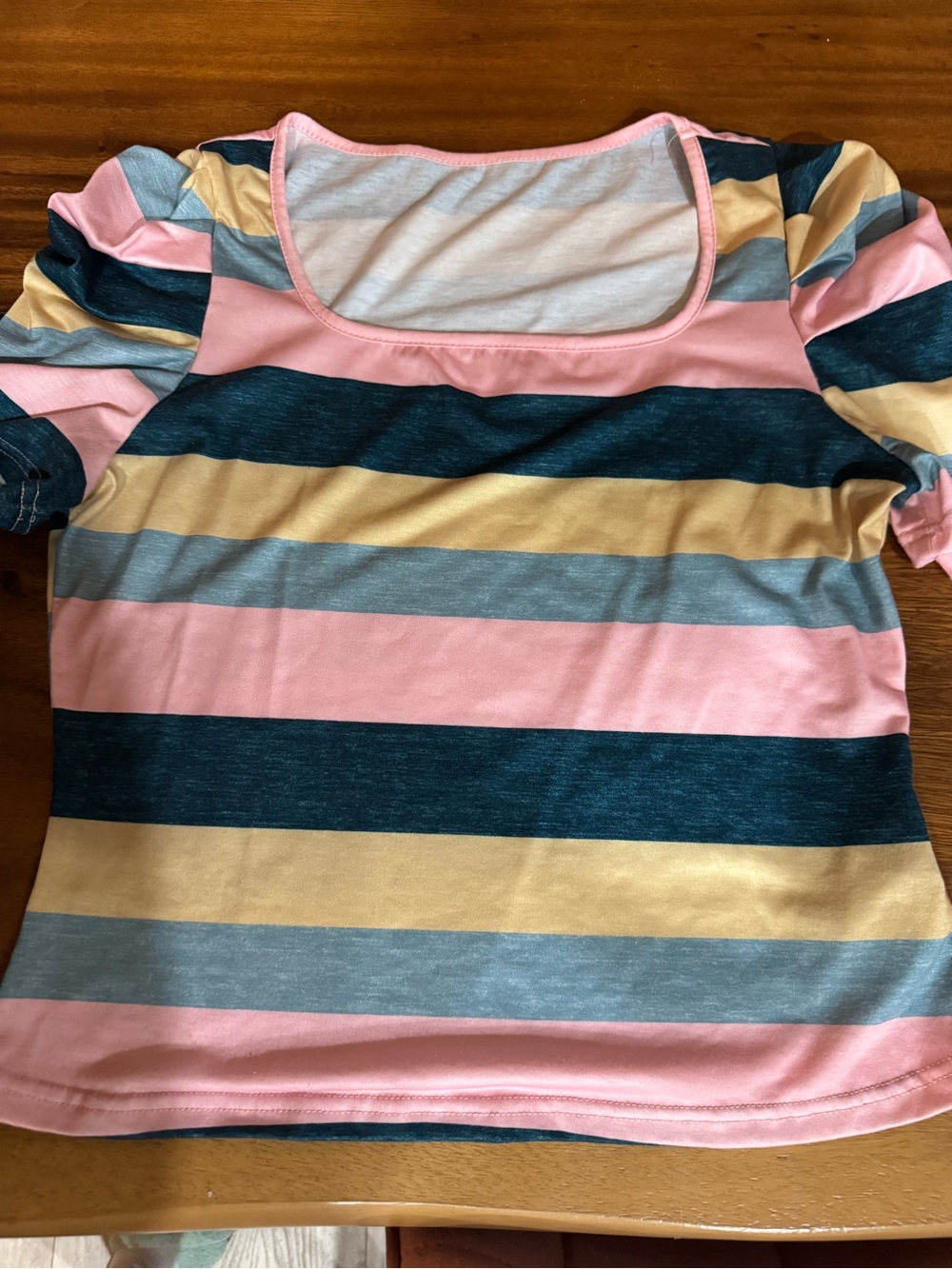 Striped Pink, Navy & Gold Women's Scoop Neck Top